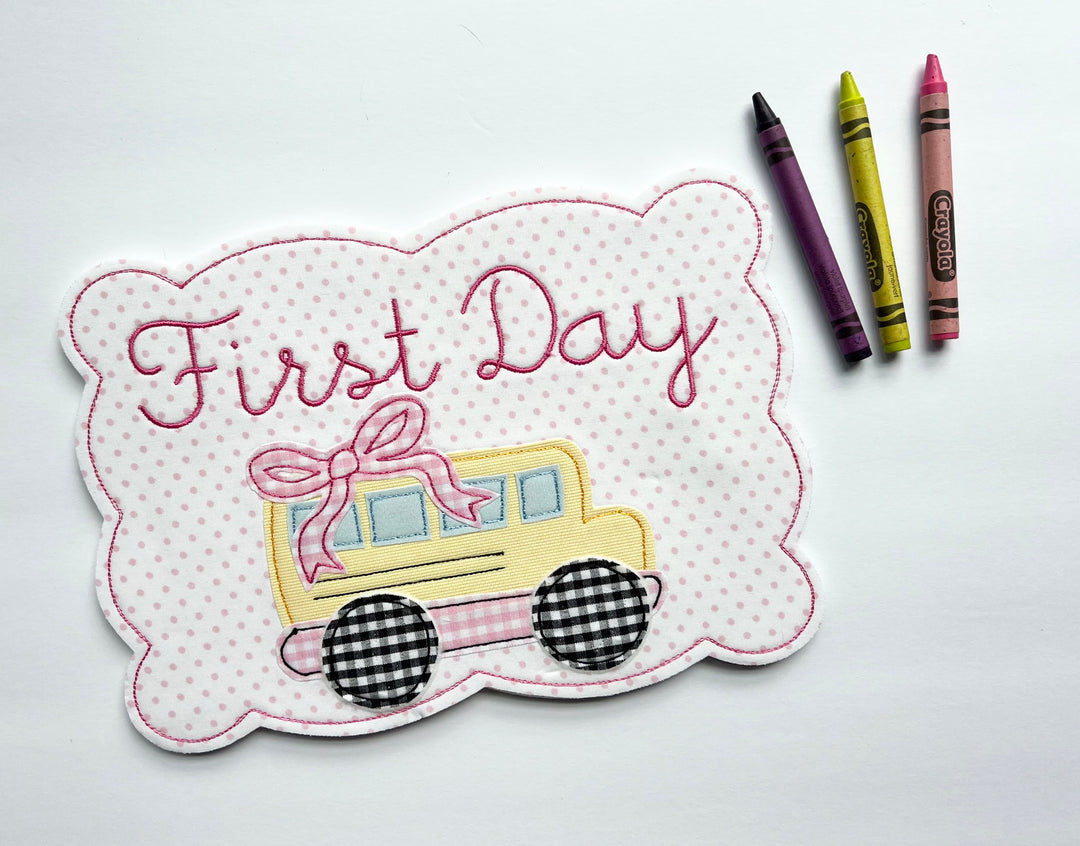 Bus Plaque in First Day in Pink Dot