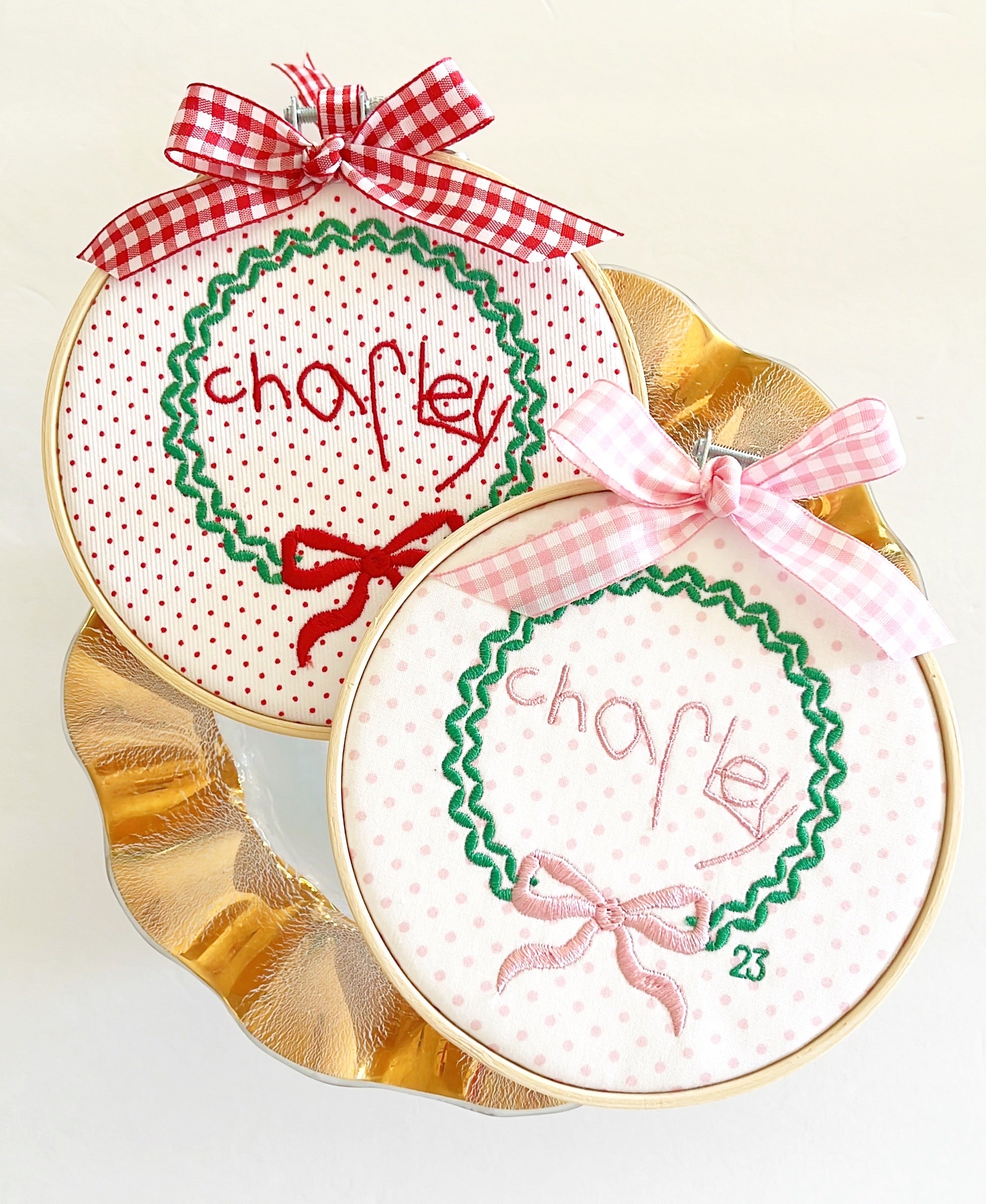 Polka Dots with Christmas Wreath with Name Ornament