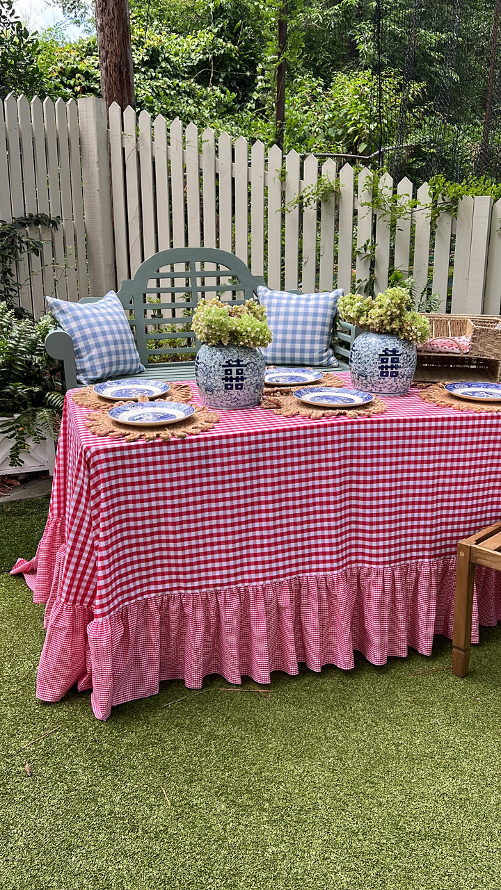 Red Gingham Tablecloth with Ruffle