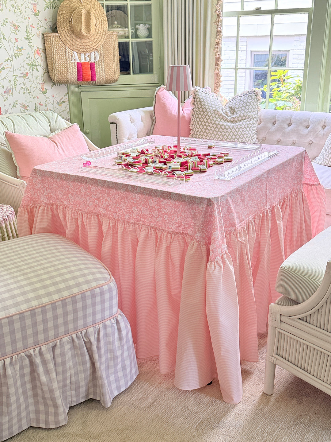Drop Ruffle Tablecloth in Pink Liberty and Stripe