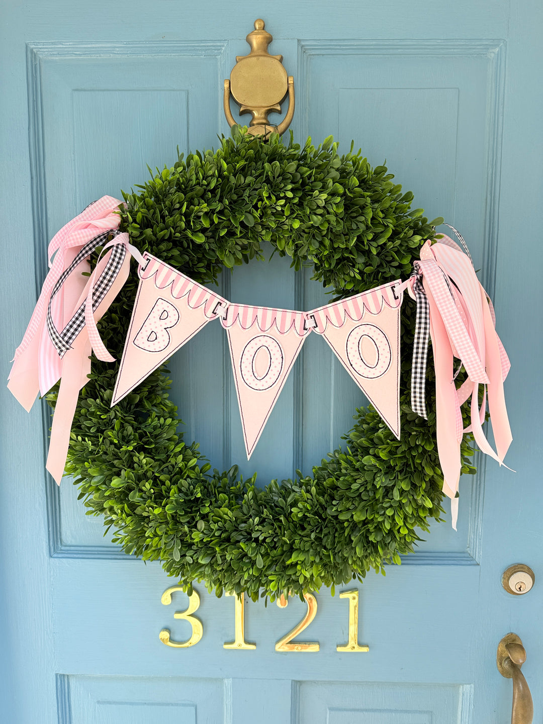 Boo Pennant Wreath Banner in Light Pink and Blue