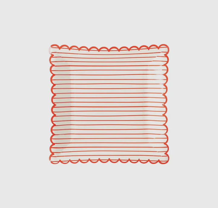 Red Striped Scalloped Plate