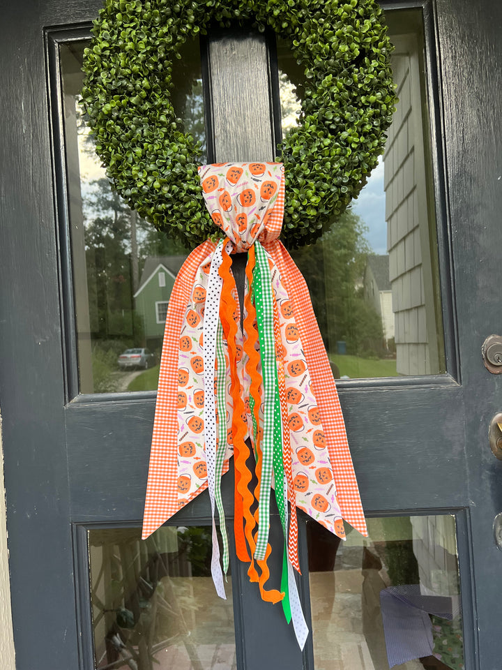 Orange Pumpkin with Orange Gingham Sash and extra ribbon