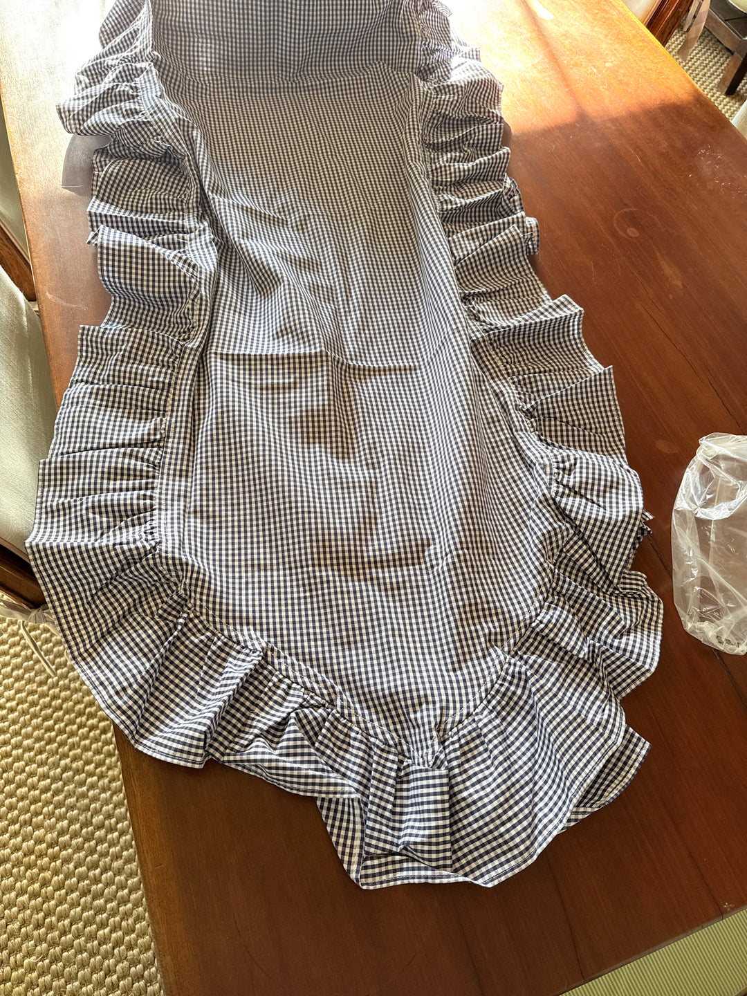 Navy Gingham Ruffle Table Runner