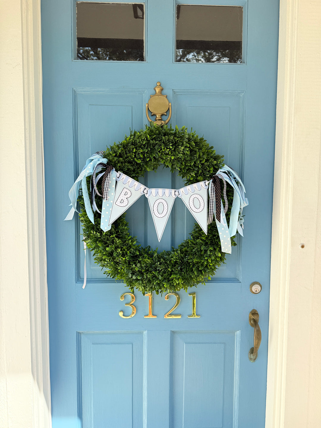 Boo Pennant Wreath Banner in Light Pink and Blue