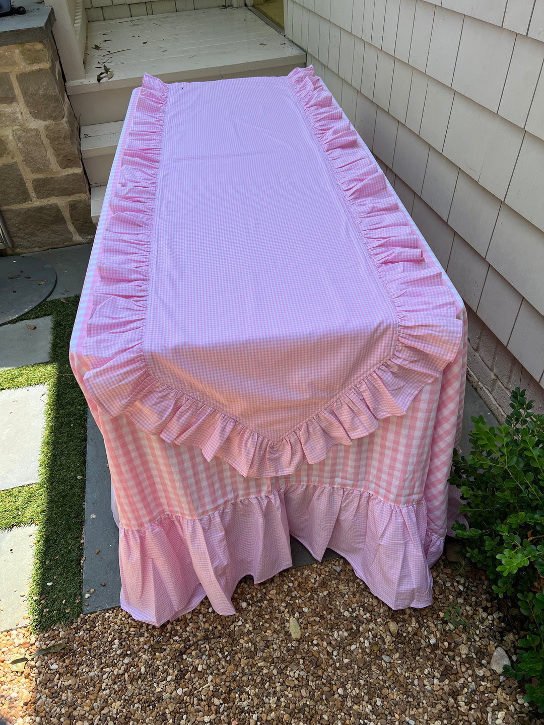 Pink Gingham Ruffle Table Runner