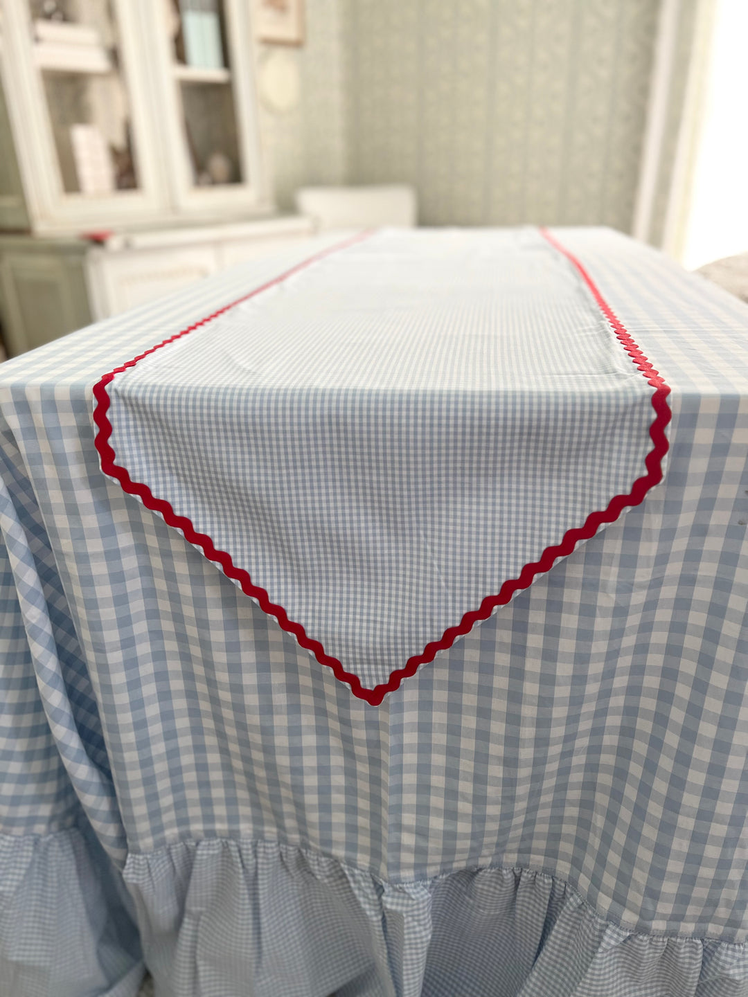 Blue Gingham with Red RicRac