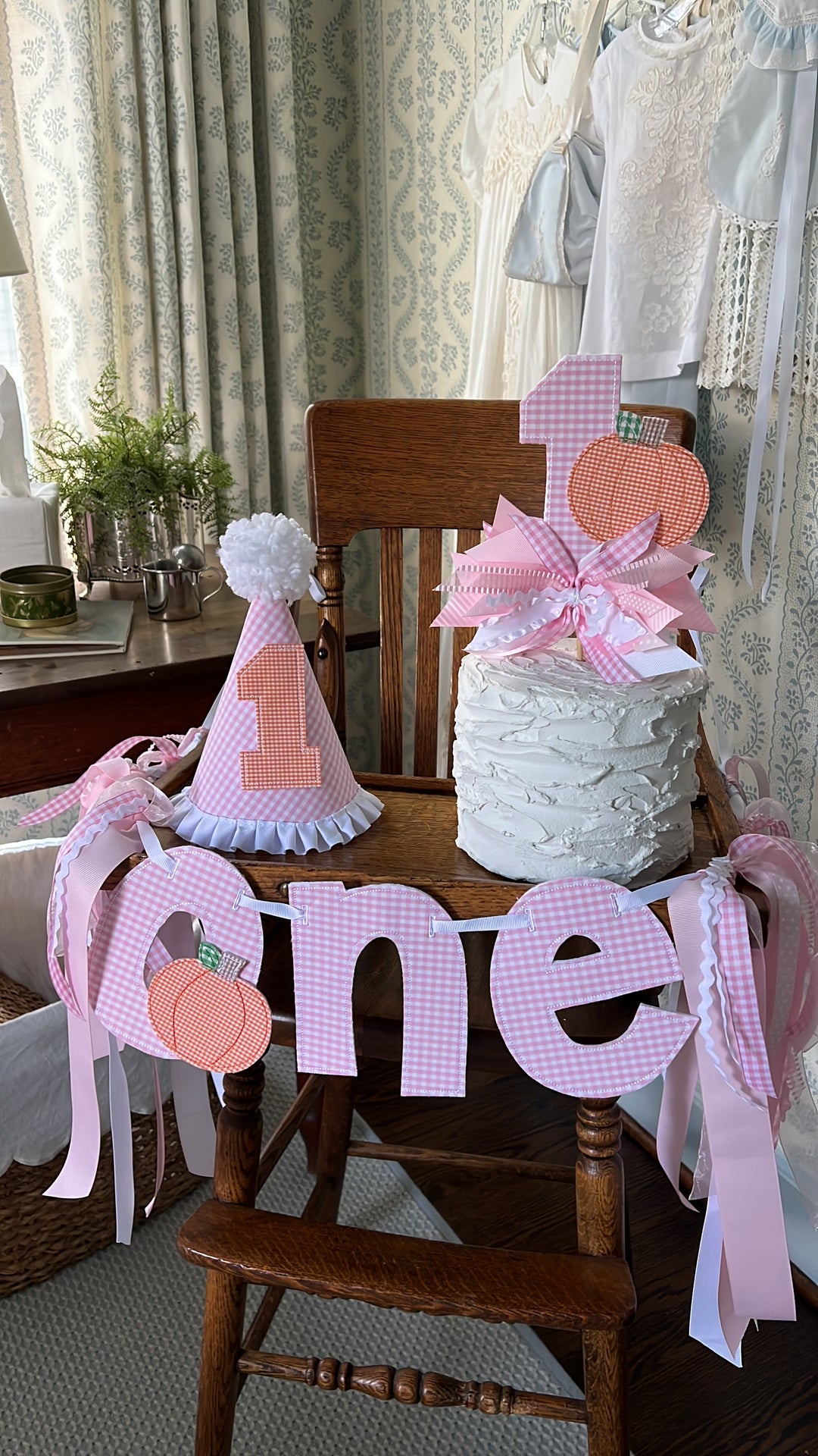 Pink Gingham ONE Pumpkins Set