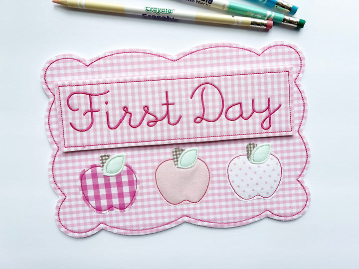 Apple Plaque in First Day in Pink Gingham