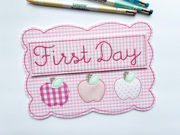 Apple Plaque in First Day in Pink Gingham