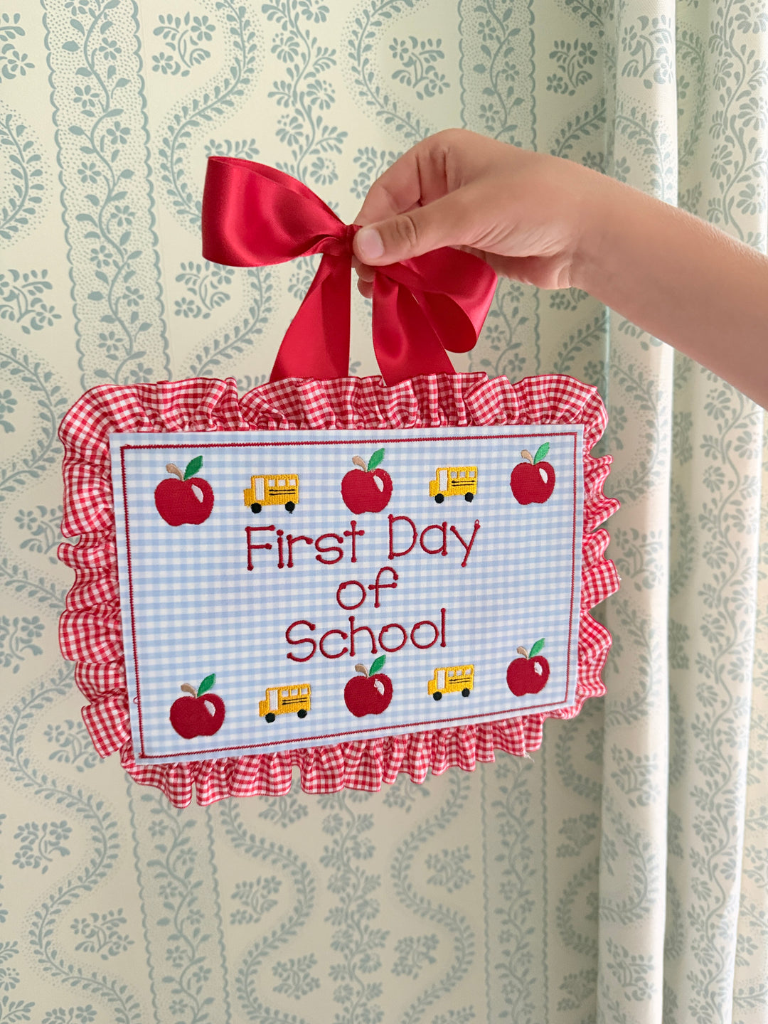 First Day - Last Day Back to School Plaque with Gingham Ruffle