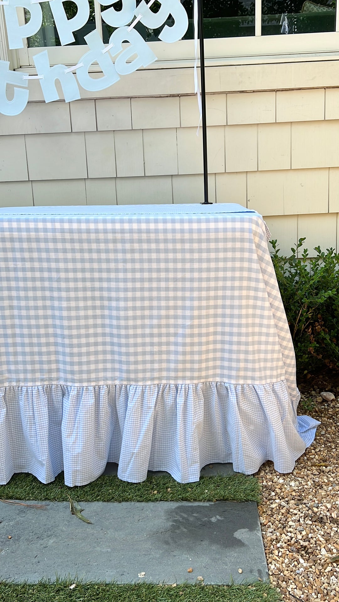 Blue Gingham Tablecloth with Ruffle