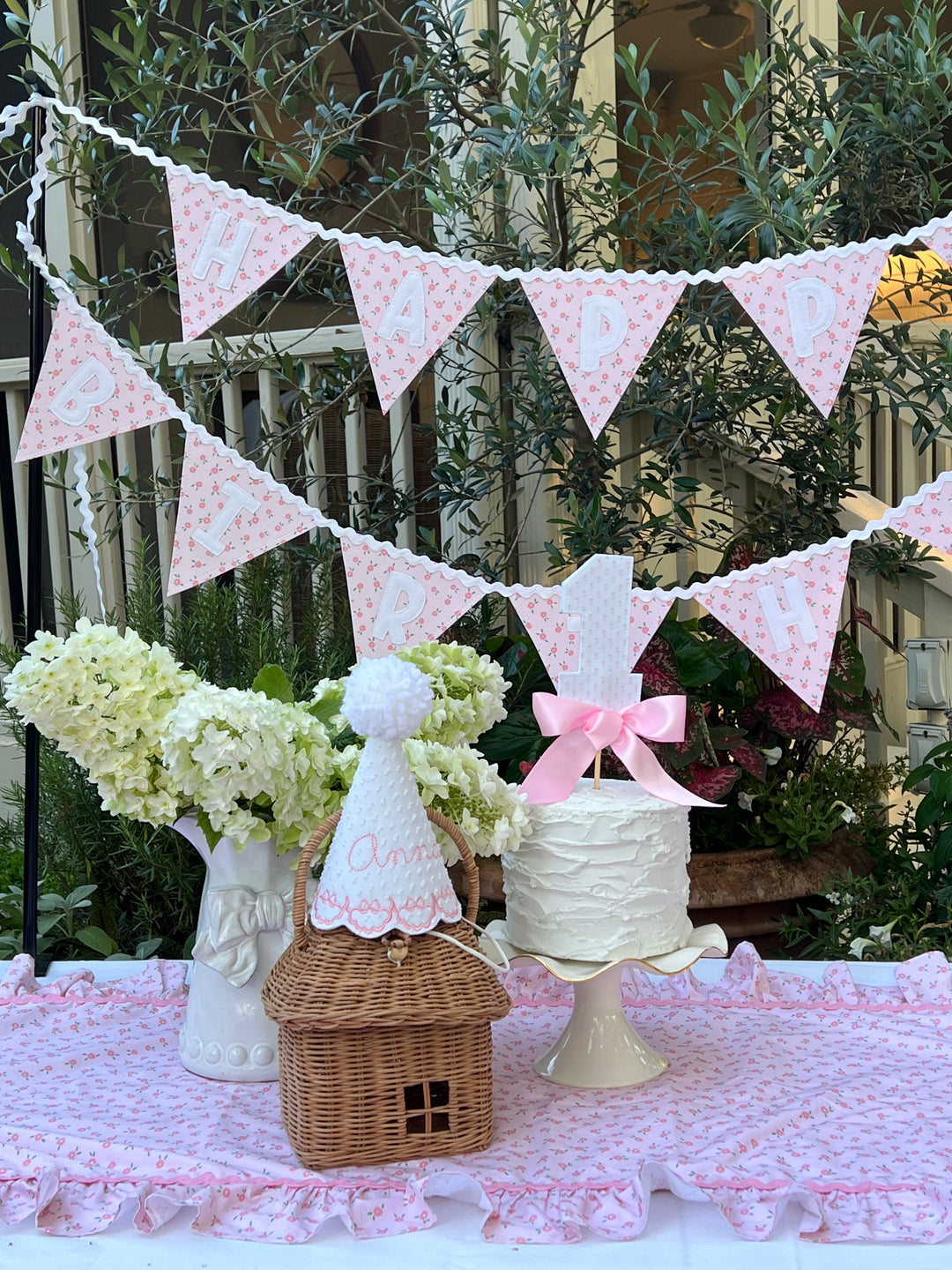 Floral Pendent Happy Birthday Banner on Ricrac