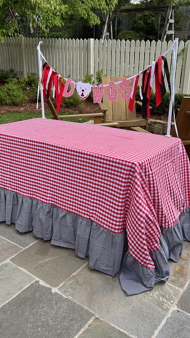 Red Gingham Tablecloth with Black Ruffle