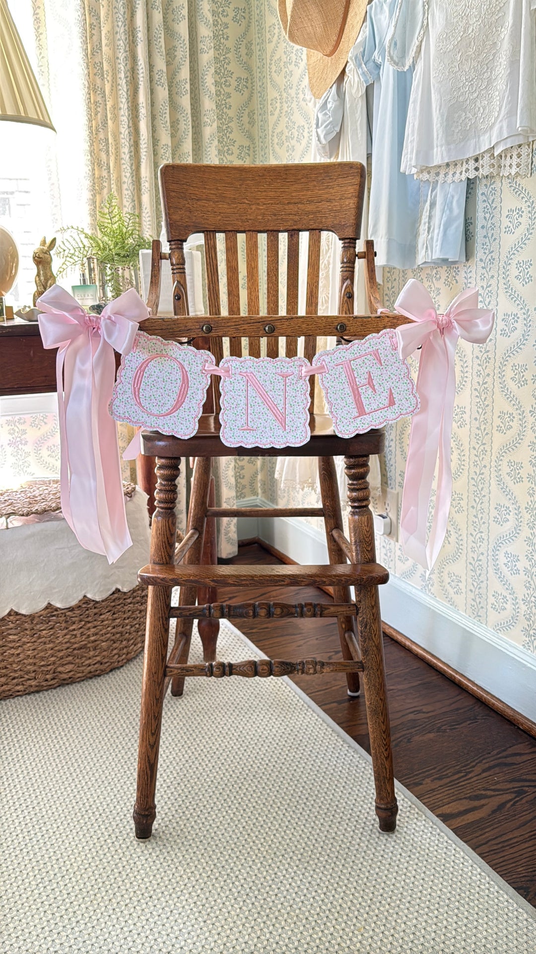 Scalloped Square ONE Birthday Set in White Floral Print