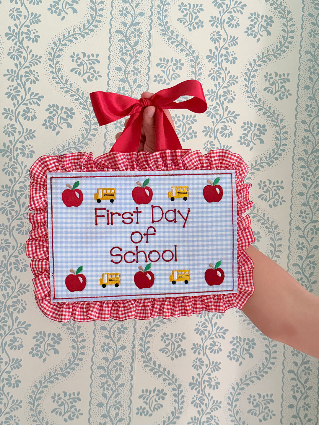 First Day - Last Day Back to School Plaque with Gingham Ruffle