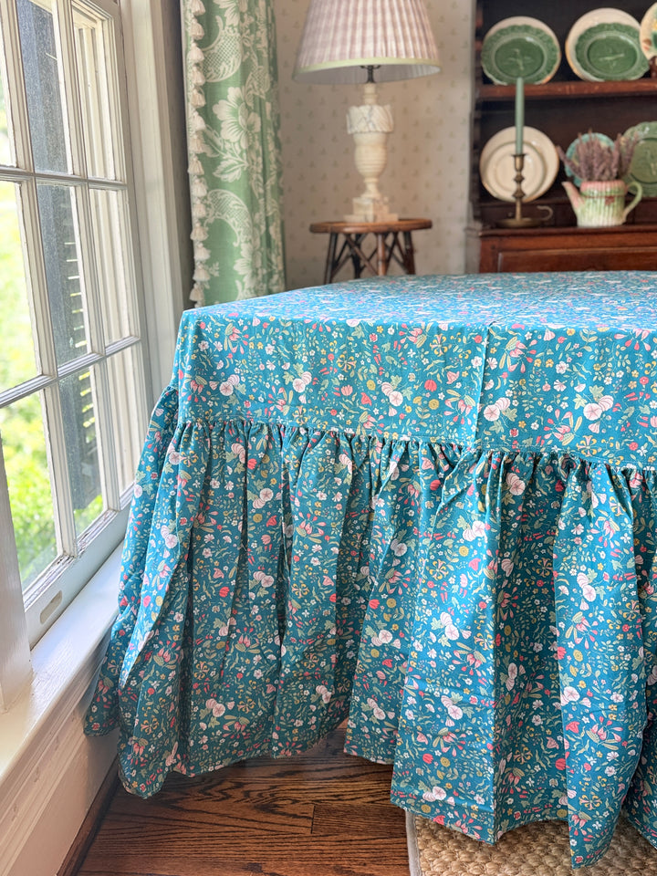 Drop Ruffle Tablecloth in Liberty Blue