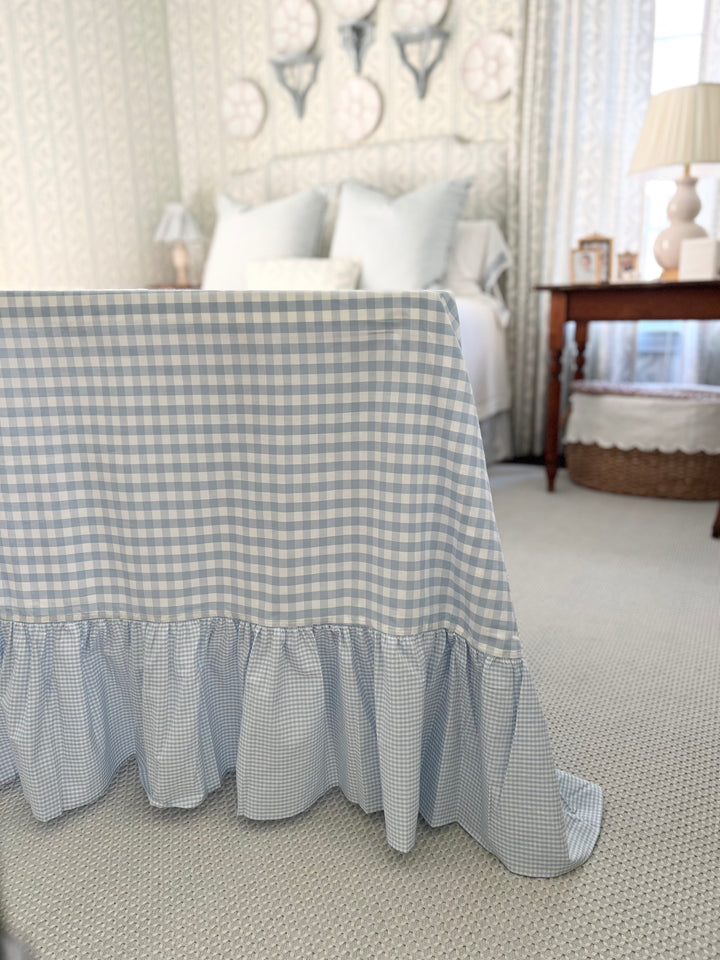 Blue Gingham Tablecloth with Ruffle