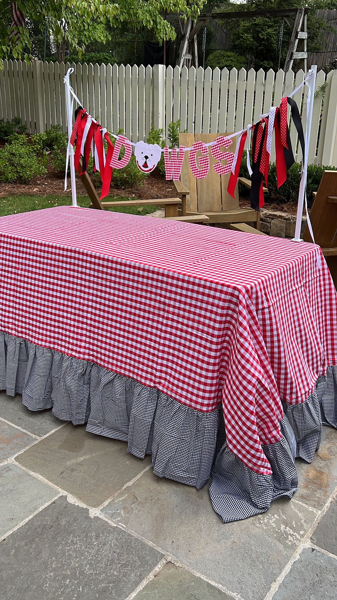 Red Gingham Tablecloth with Black Ruffle