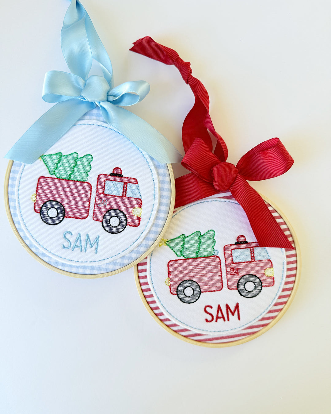 Firetruck with Tree and Name Ornament