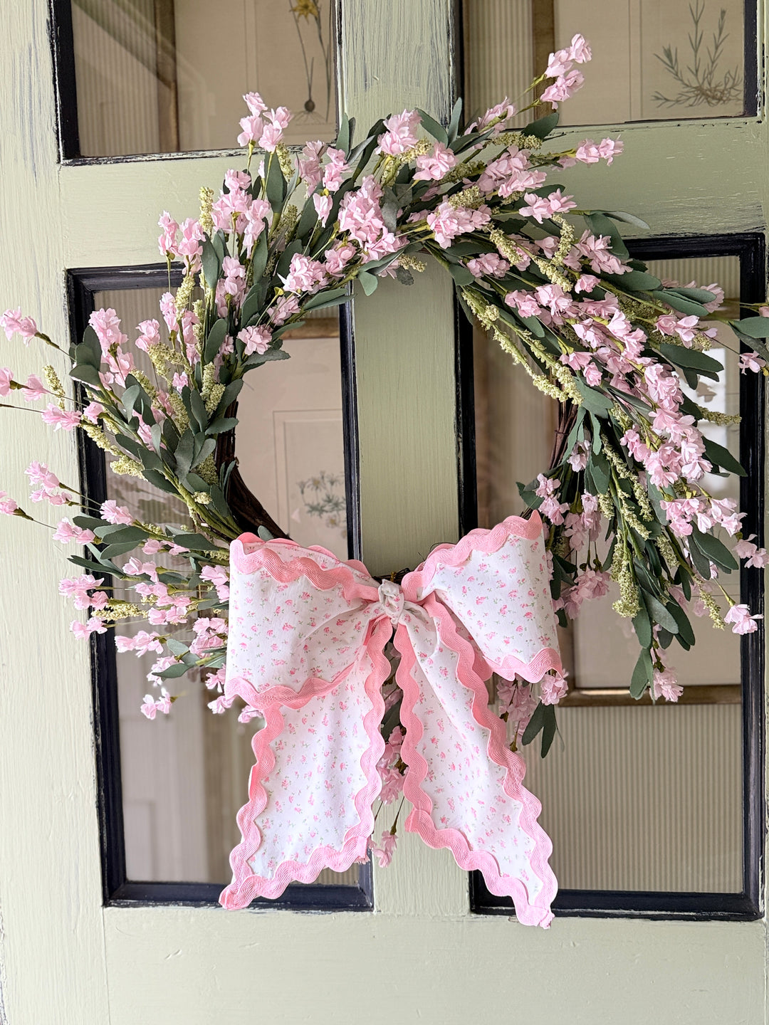 Wreath Bow in Floral with Riceac