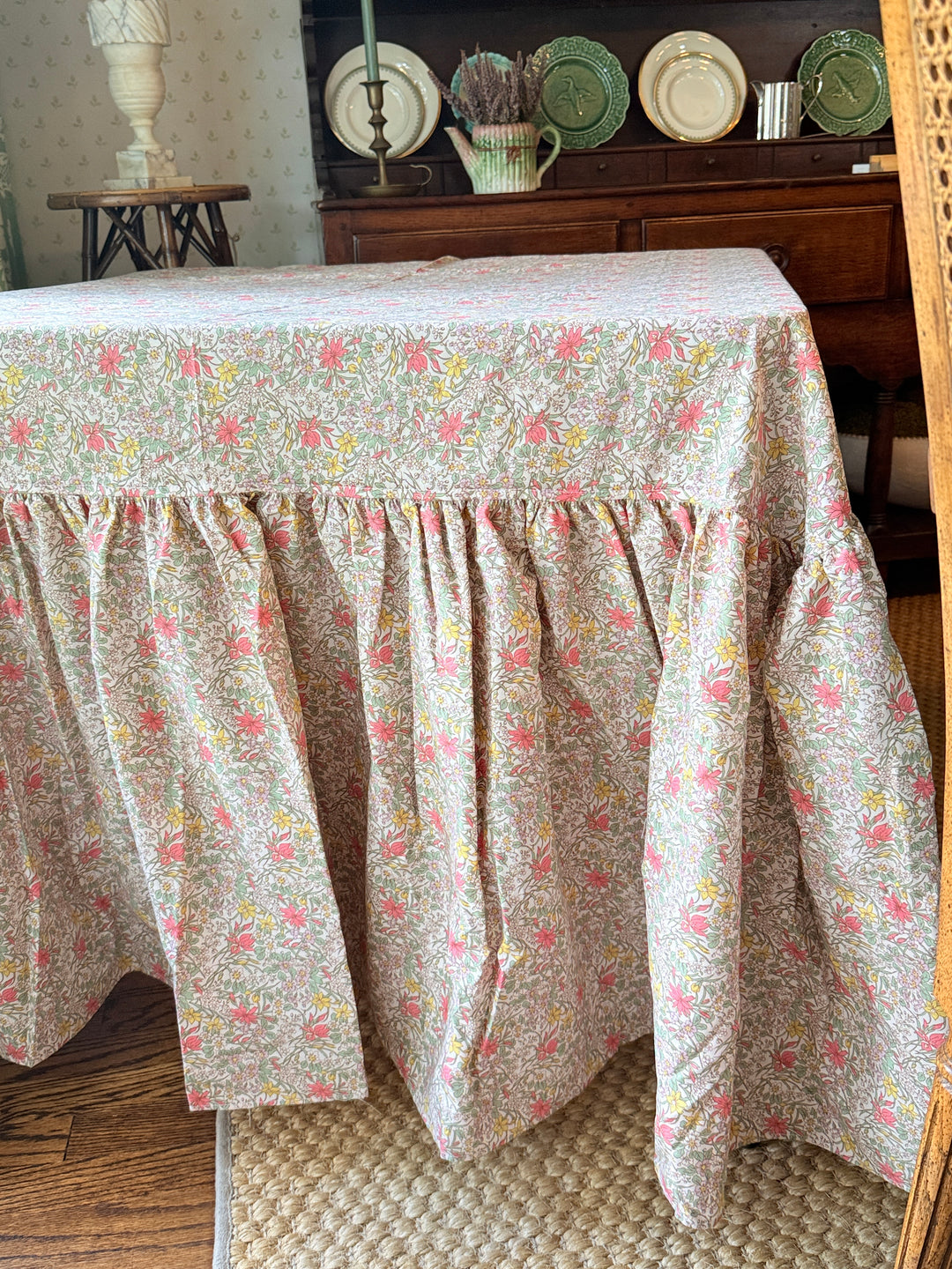 Drop Ruffle Tablecloth in Liberty Coral Floral