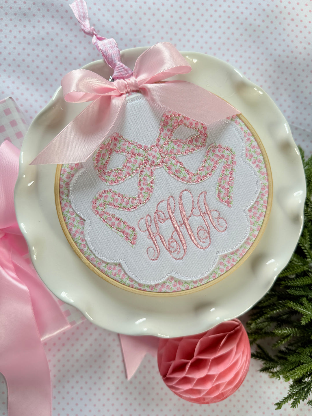 Floral Bow Ornament with Scallop