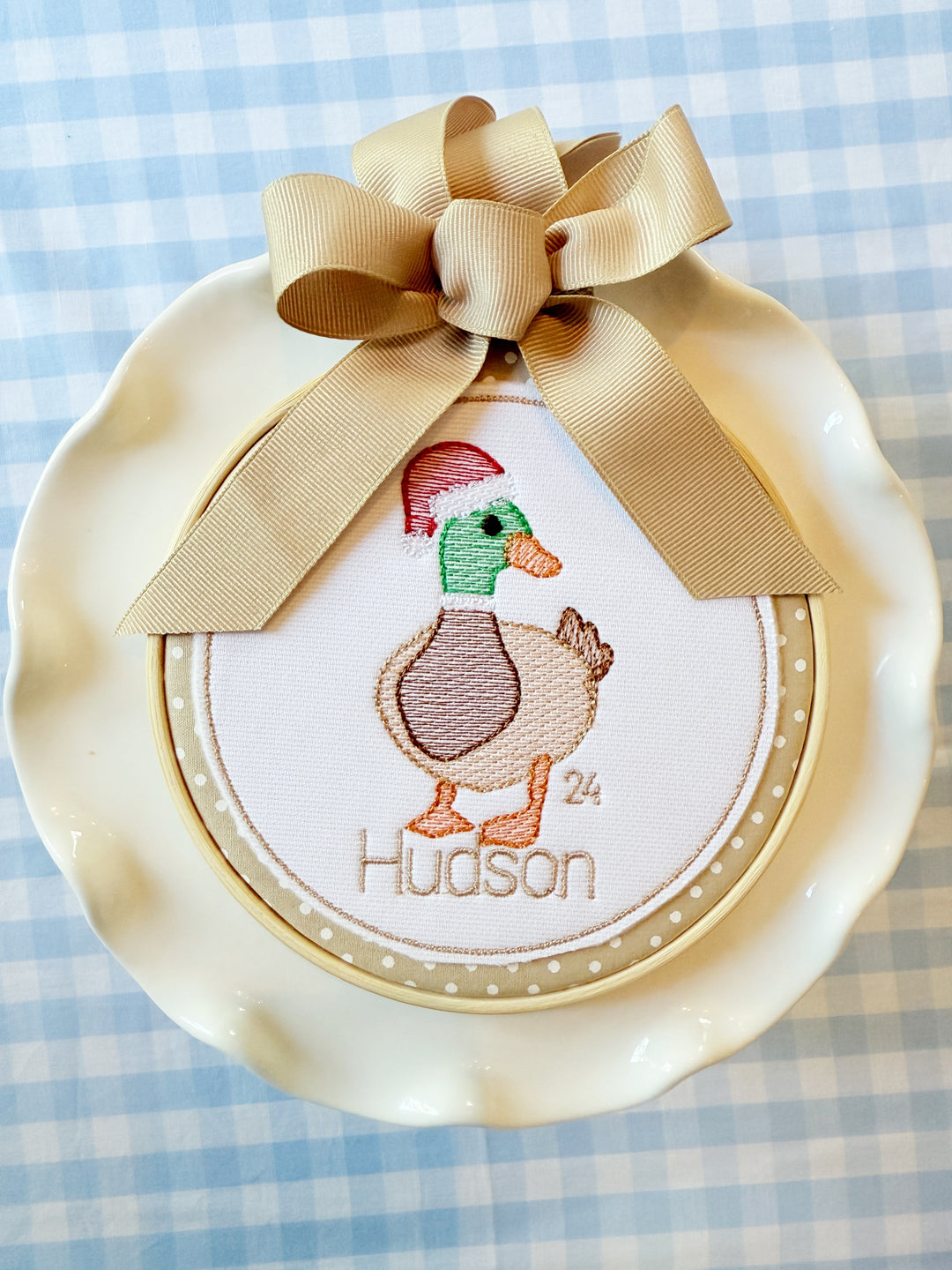 Christmas Hat Duck with Name Ornament