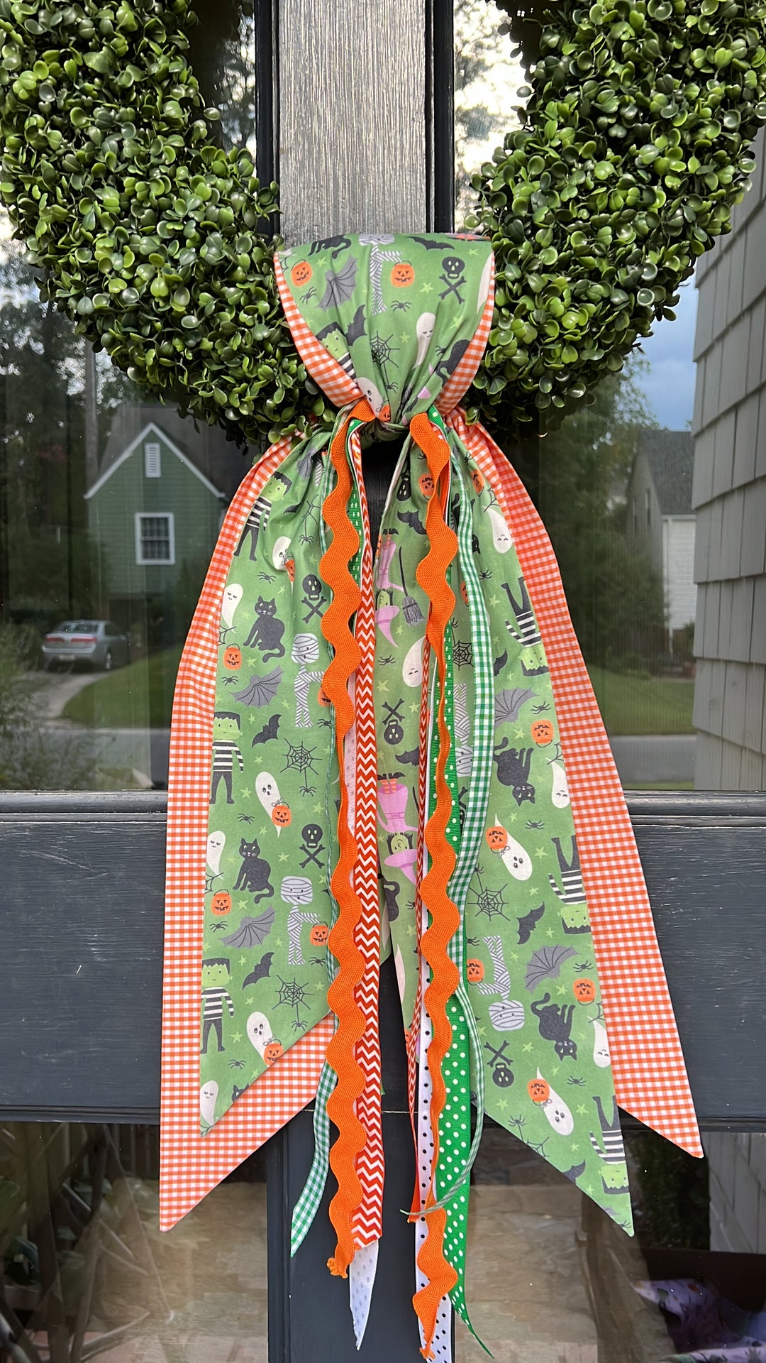 Green Halloween and Orange GIngham Sash with extra Ribbons