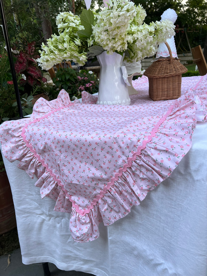 Pink Floral Ruffle Table Runner