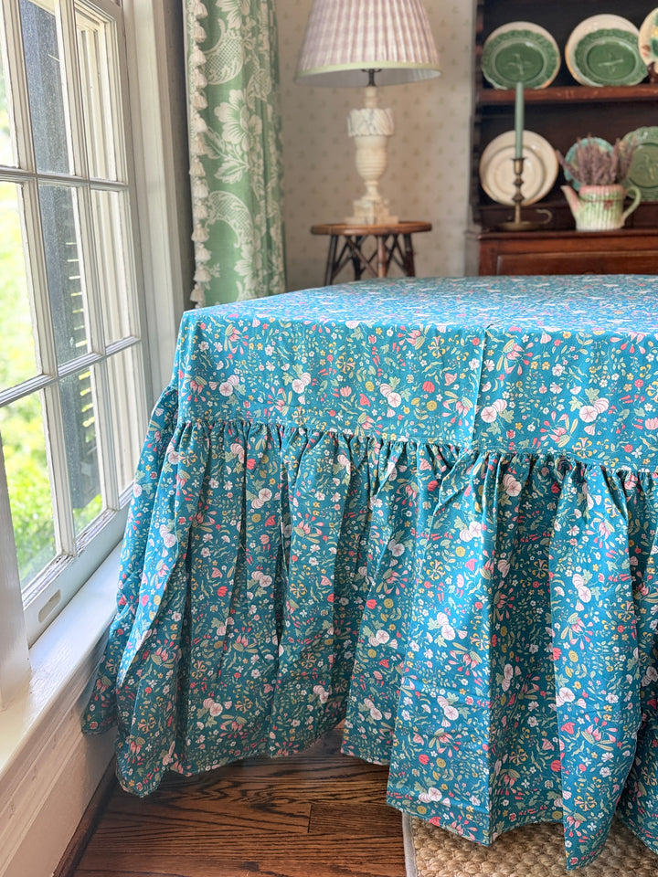 Drop Ruffle Tablecloth in Liberty Blue