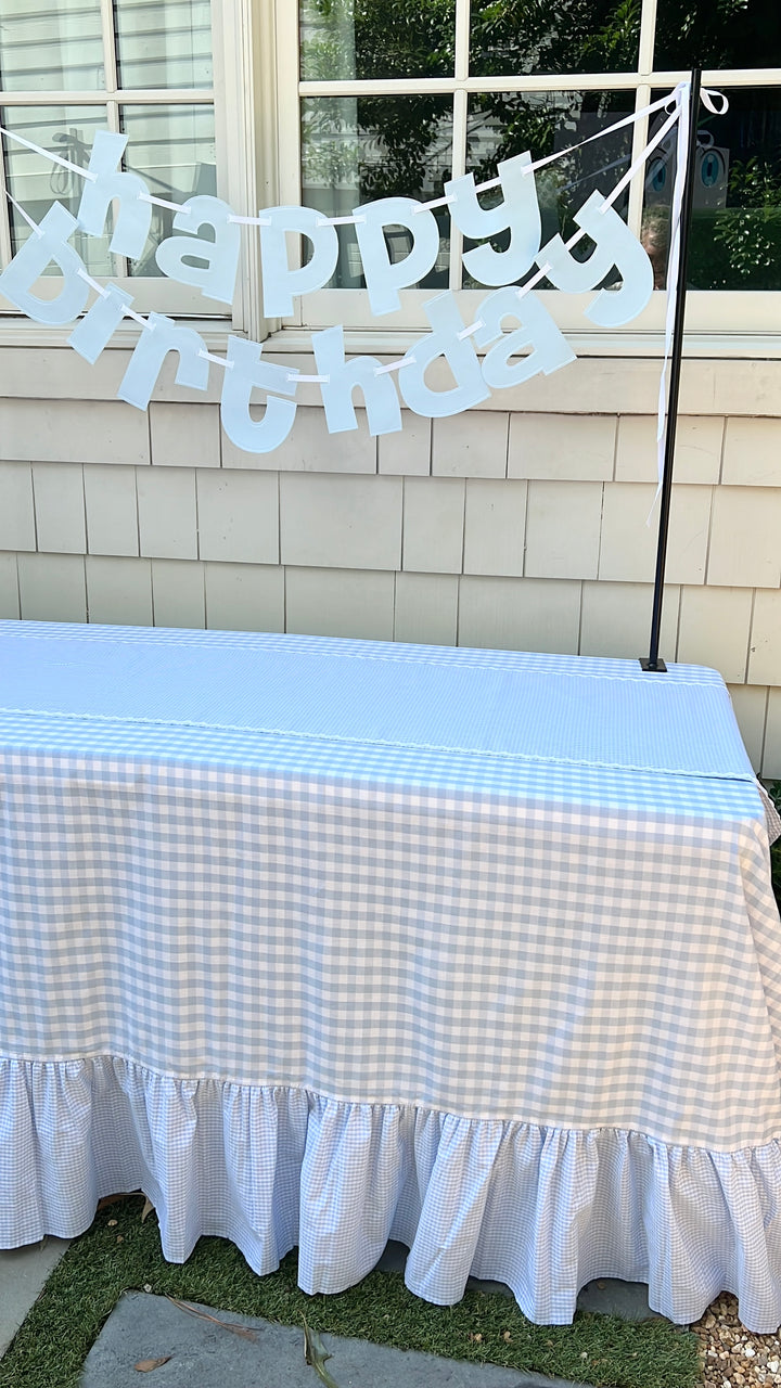 Blue Gingham Tablecloth with Ruffle