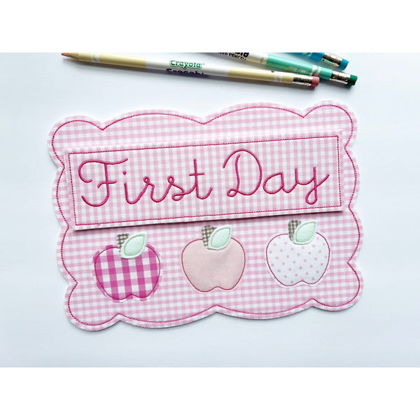 Apple Plaque in First Day in Pink Gingham