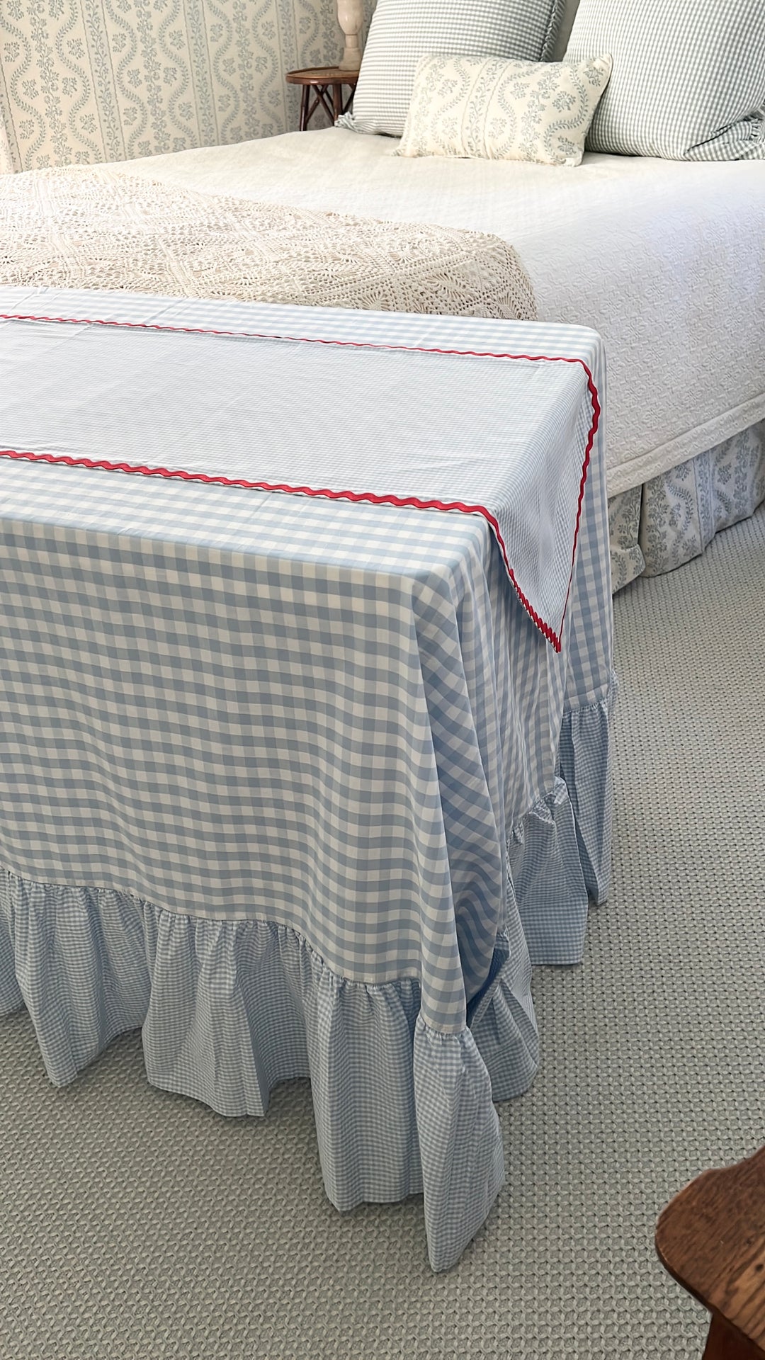 Blue Gingham with Red RicRac