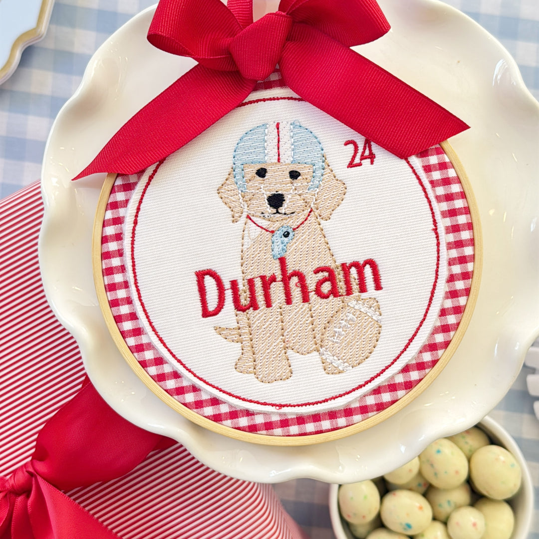 Football Dog with Name Ornament