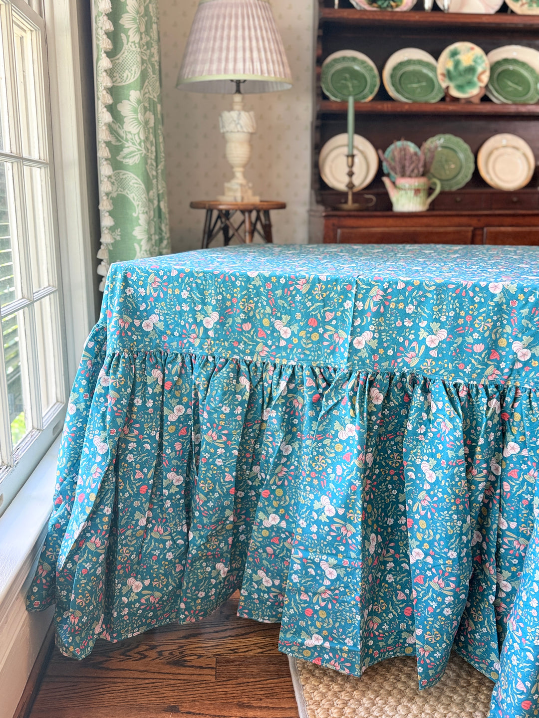 Drop Ruffle Tablecloth in Liberty Blue