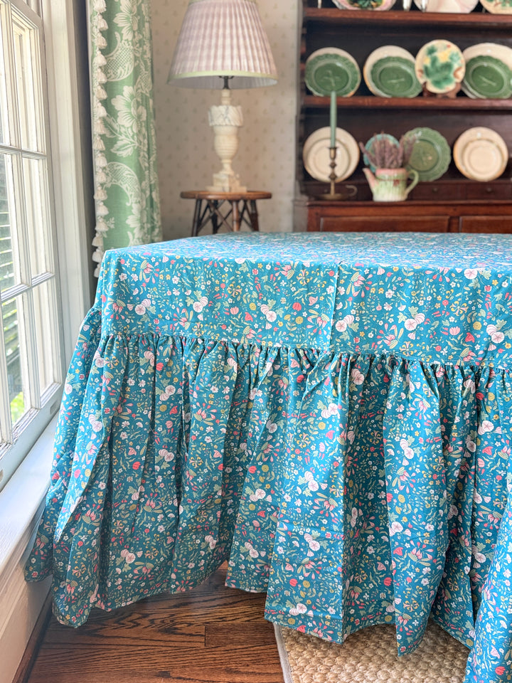 Drop Ruffle Tablecloth in Liberty Blue