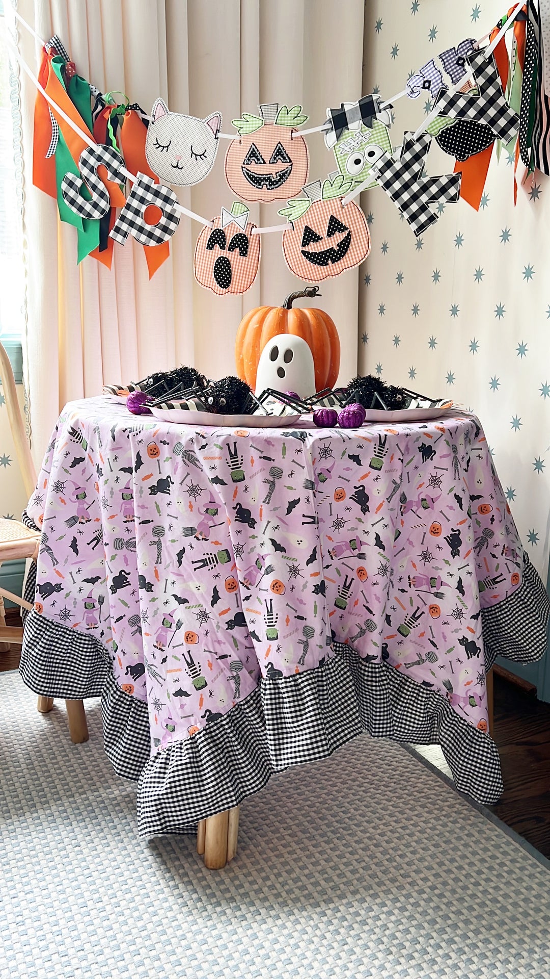 Lavender Halloween Fun Ruffle Tablecloth