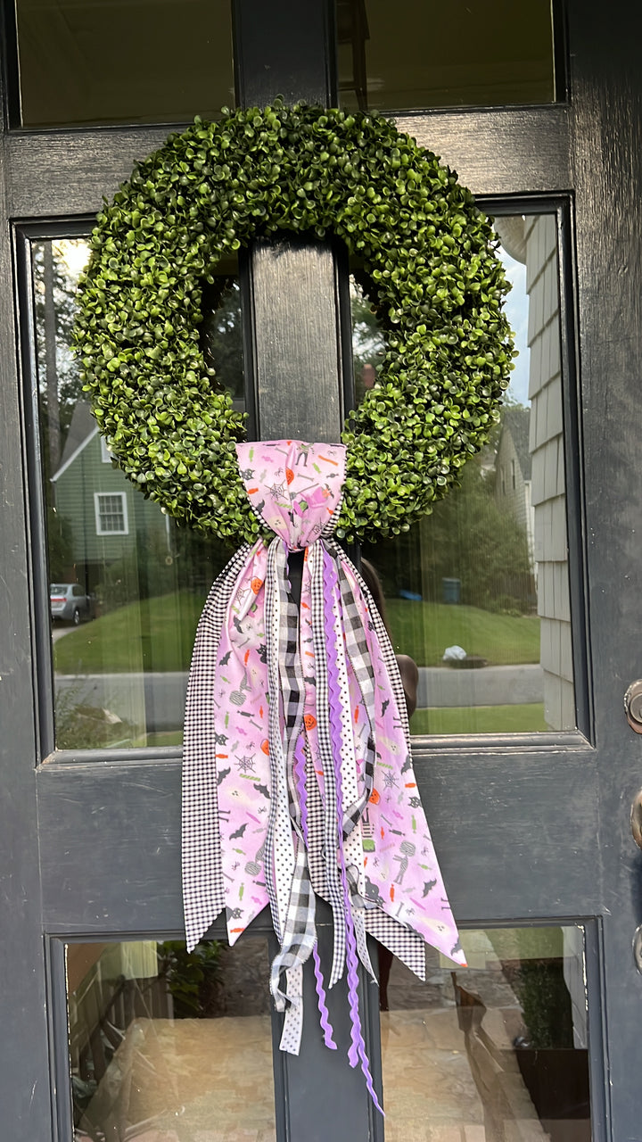 Lavender Halloween and Black Gingham Sash with extra Ribbons