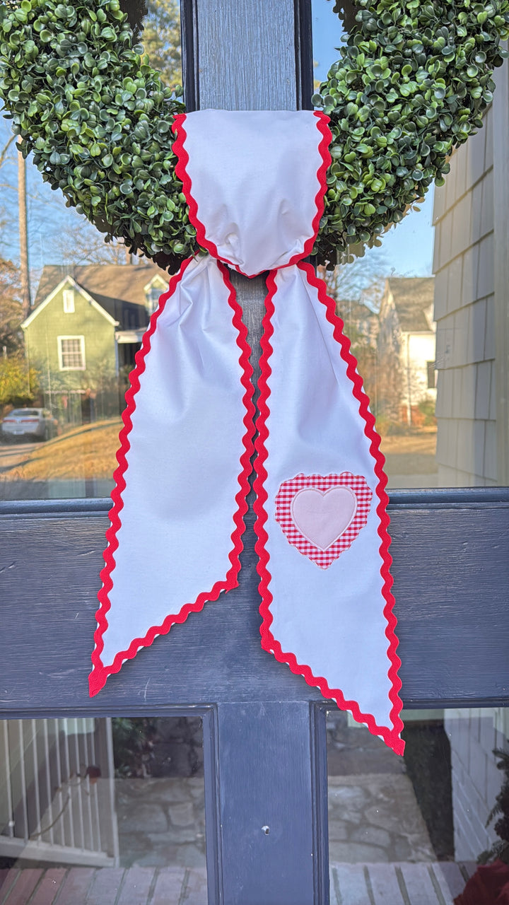 Valentine Heart Sash in White with Red Ricrac