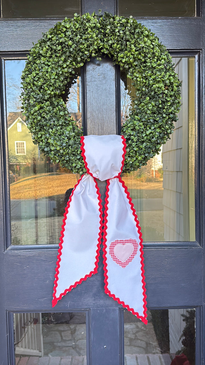 Valentine Heart Sash in White with Red Ricrac