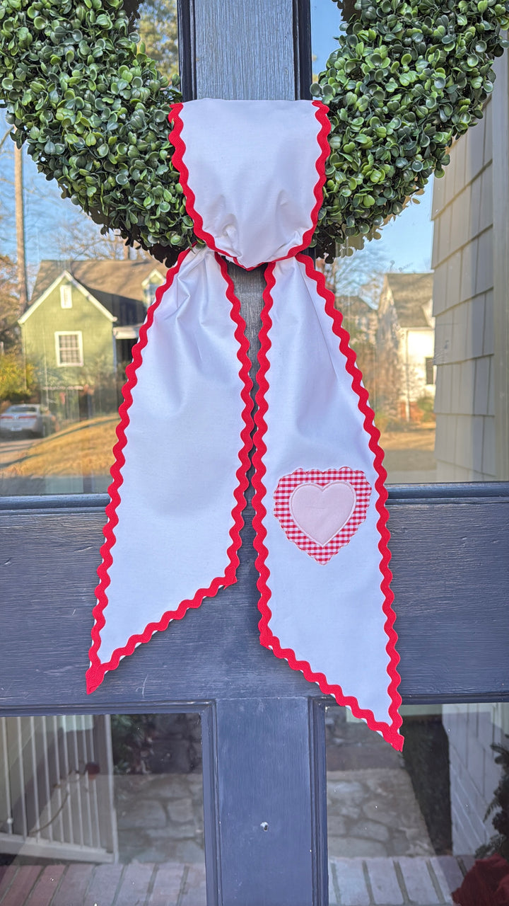 Valentine Heart Sash in White with Red Ricrac