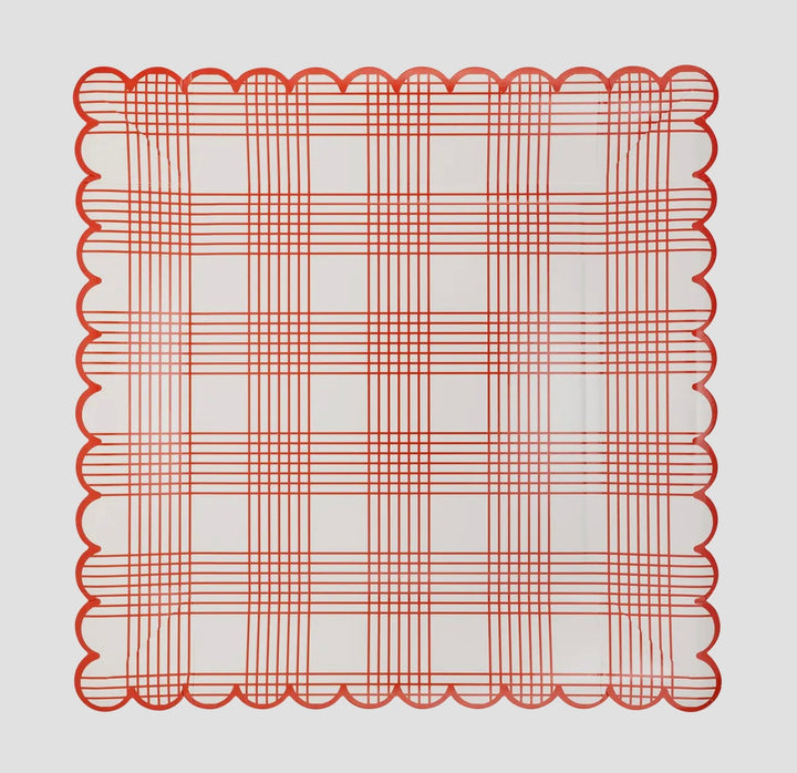 Red Stripe Checked Paper Plate