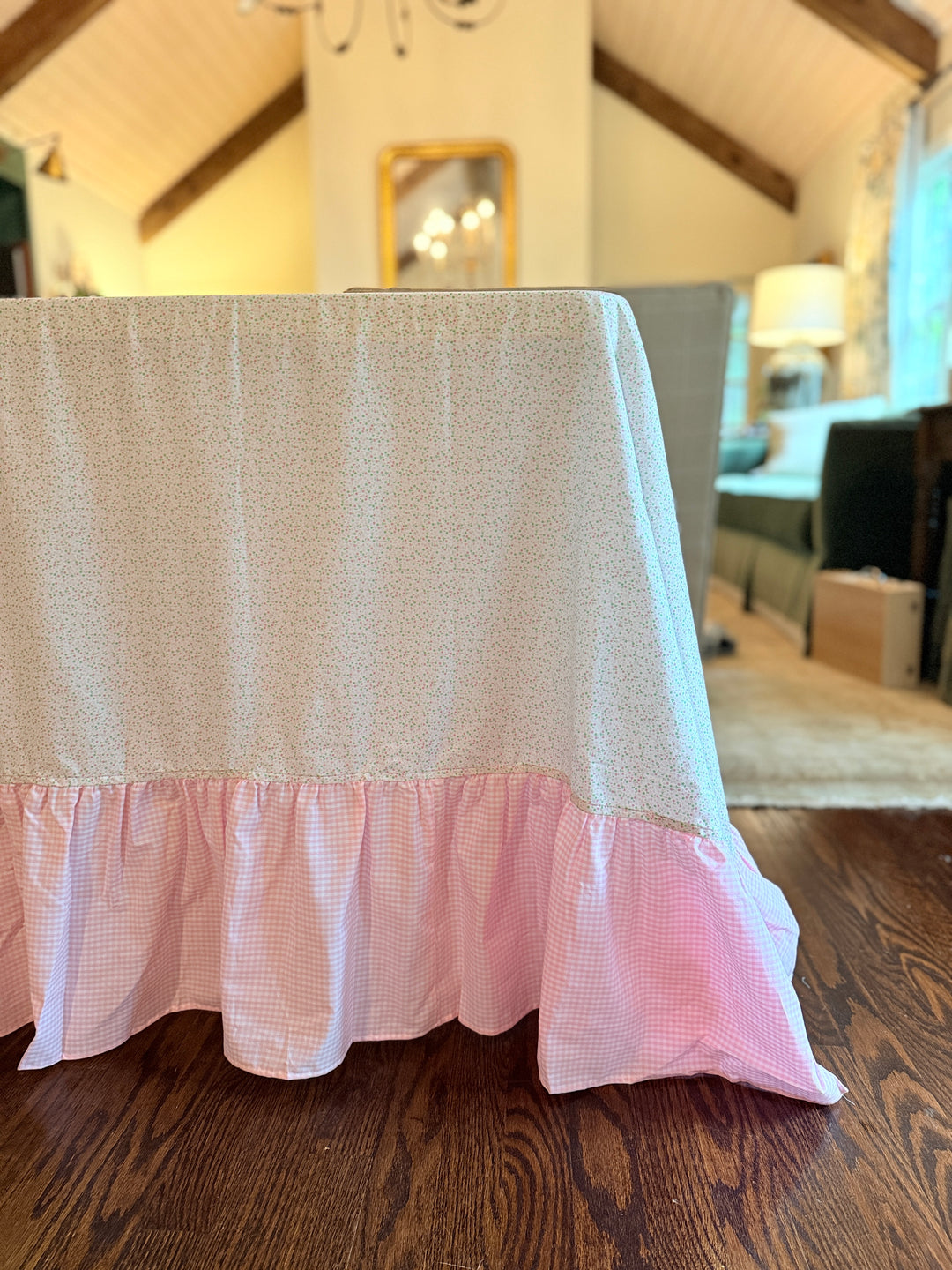 Pink Floral with Pink Gingham Ruffle