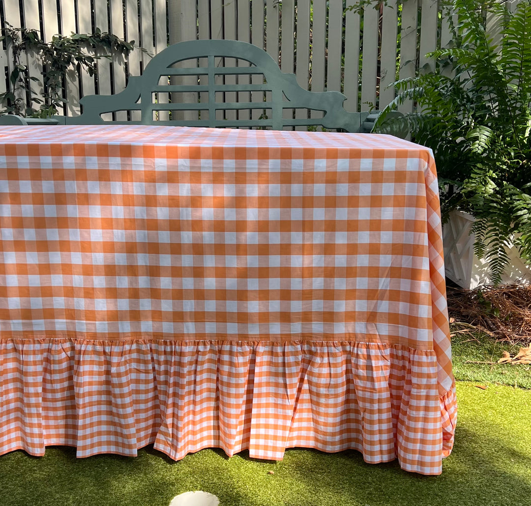 Orange Gingham Tablecloth with Orange Ruffle