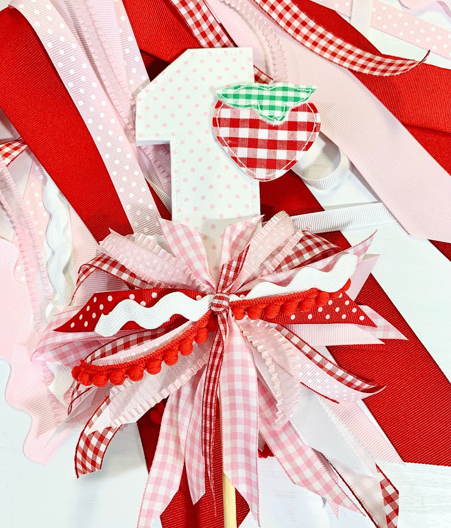 Strawberry One Set:  One, Hat, Bib and Cake Topper