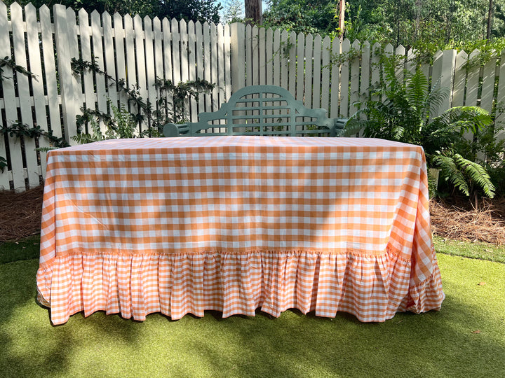 Orange Gingham Tablecloth with Orange Ruffle