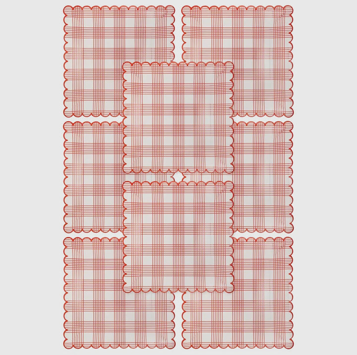 Red Stripe Checked Paper Plate