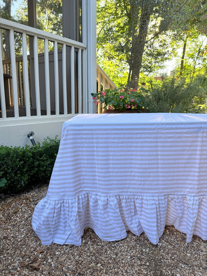 Neutral Stripe Ruffle Tablecloth