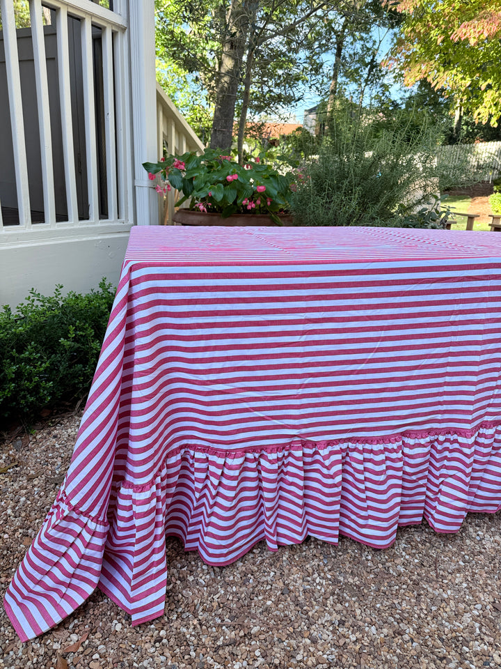 Red Stripe Ruffle Tablecloth